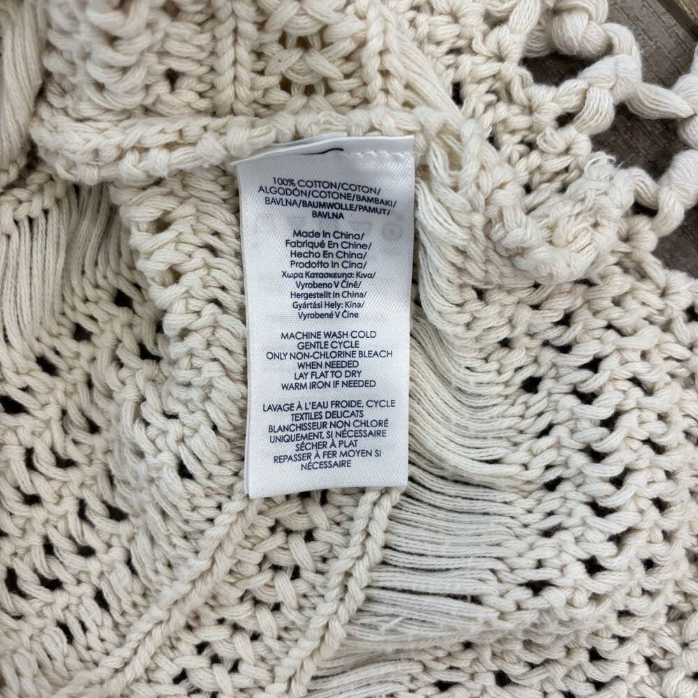 Womens Open Crochet Bohemian Cotton Top Size S Ivory Hippie Festival Gypsy Rodeo - Picture 7 of 12